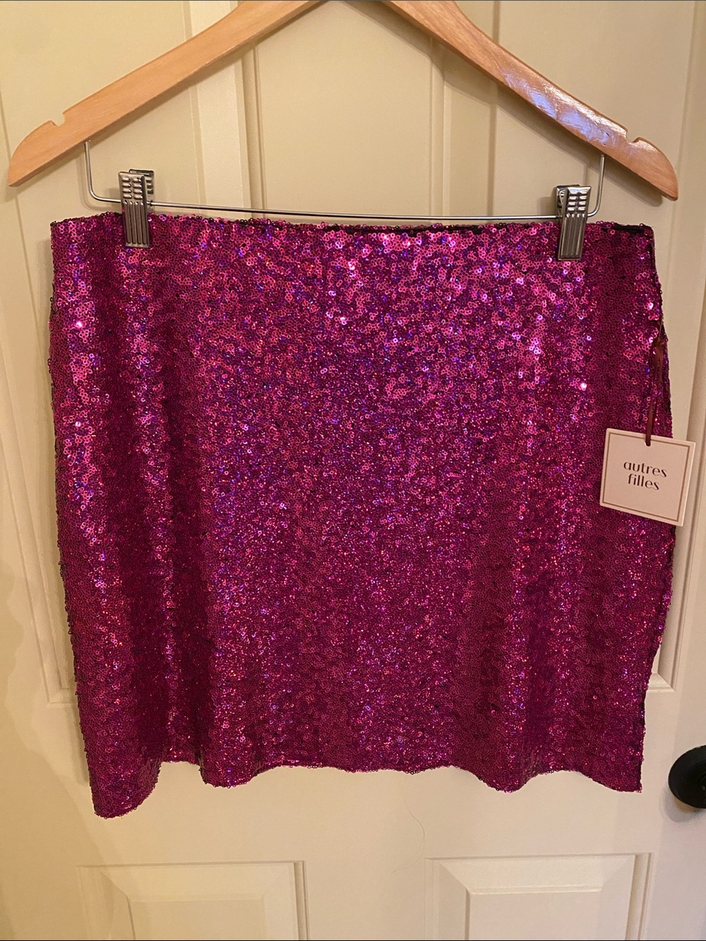 Autres Filles Fuchsia Sequin Stretch Mini Skirt M NWT
